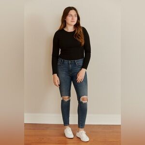 DSTLD Mid-Rise Skinny Jeans Distressed Knee Blue Denim Size 29